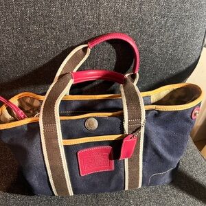 Coach Navy and Pink Tote with Yellow Trim